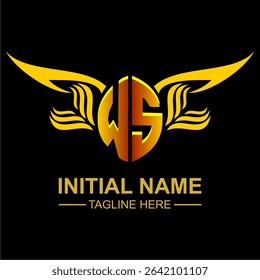 WS Golden Wing Emblem Logo with elegant gold wings, sleek and modern design. Ideal for branding, creative projects, luxury businesses, or artistic ventures.