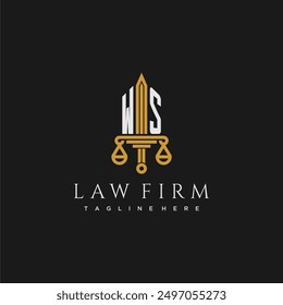 WS initial monogram for lawfirm logo with sword and scale