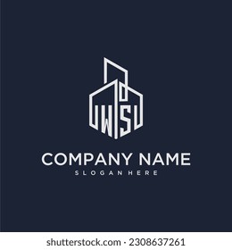 WS initial monogram logo for real estate with building style
