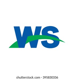 WS initial overlapping swoosh letter logo blue green