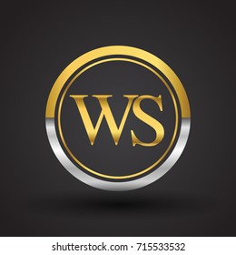 WS Letter logo in a circle, gold and silver colored. Vector design template elements for your business or company identity.