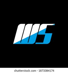 WS letter logo design on black background. WS creative initials letter logo concept. WS icon design. WS white and blue letter icon design on black background. W S