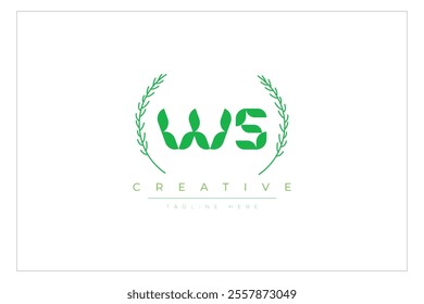 WS letters eco logo with leaf. Fresh nature and healthy leaf logo design.