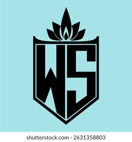 WS Logo featuring a minimalist design with a crown-like flower symbol on top, bold black elements, and a soft blue background, perfect for branding and modern visual identity.