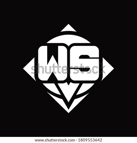 WS Logo monogram with circle shape and square rotate rounded design template on black background