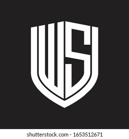 Monograma del logotipo WS con diseño de escudo de emblemas aislado en fondo negro