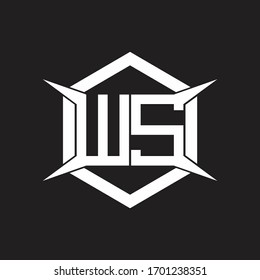 Monograma WS con hexágono y plantilla de diseño de forma de cuatro ejes
