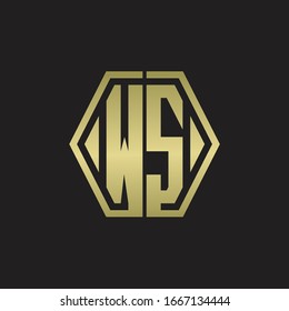 WS Logo monogram with hexagon line rounded design template with gold colors