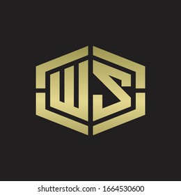 WS Logo monogram with hexagon shape and piece line rounded design tamplate on gold colors