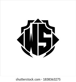 WS Logo monogram with shield line and 3 arrows shape design template on white background