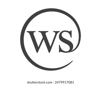 Logotipo de WS de dos letras con forma de círculo estilo de signo de correo electrónico. Logotipo redondo W y S de la compañía de negocios para la identidad de marca.