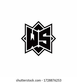 WS monogram logo with square rotate style outline design template