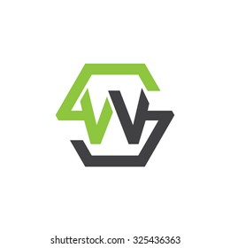 WS SW initial logo, hexagon S shape logo green