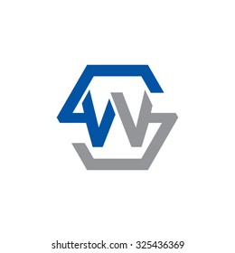 WS SW initial logo, hexagon S shape logo blue