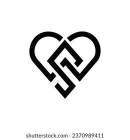 ws or sw letter vector logo, love, heart abstract