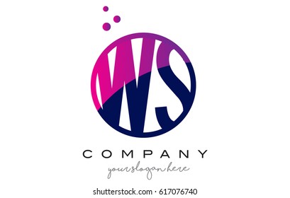 WS W S Circle Letter Logo Design with Purple Magenta Dots Bubbles Vector Illustration