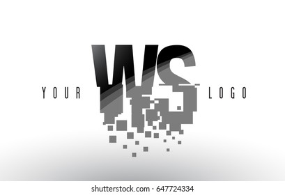 WS W S Pixel Letter Logo with Digital Shattered Black Squares. Creative Letters Vector Illustration.