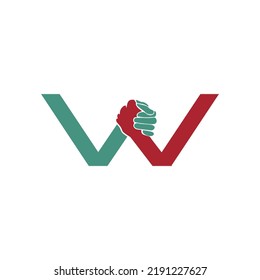 W-shaped logo design holding hands