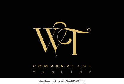 WT Abstractas Logo de la joyería creativa. Logotipo elegante con iniciales de monograma doradas en una tipografía elegante y moderna, perfecta para la marca