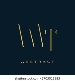 WT Abstractas diseño de logotipo dorado. Abstractas composición de símbolos de oro sobre un fondo azul marino oscuro