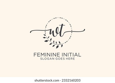 WT beauty monogram and elegant logo design handwriting logo of initial signature, wedding, fashion, floral and botanical with creative template.