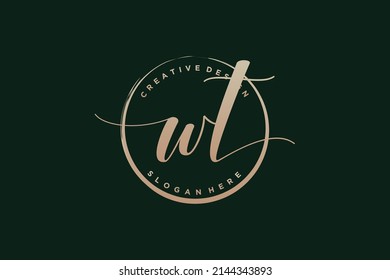 WT handwriting logo with circle template vector signature, wedding, fashion, floral and botanical with creative template.