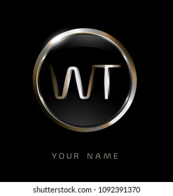 WT initial letters with circle elegant logo golden silver black background