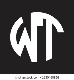 WT Initial Logo design Monogram Isolated on black and white