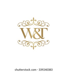 W&T Initial logo. Ornament ampersand monogram golden logo