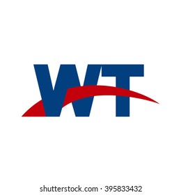 WT initial overlapping swoosh letter logo blue red