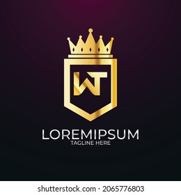 WT initial shield logo design Inspiration, crown royal logo template 