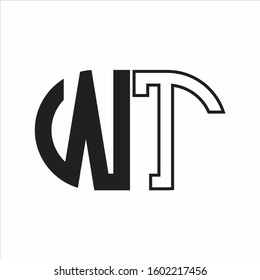 WT Letter logo monogram with oval shape negative space design template white background