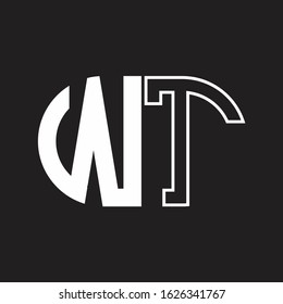 WT Letter logo monogram with oval shape negative space design template