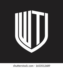 WT Logo monogram with emblem shield design isolated on black background