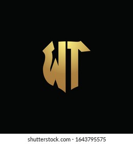 WT logo monogram with gold colors and shield shape design template