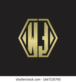 WT Logo monogram with hexagon line rounded design template with gold colors