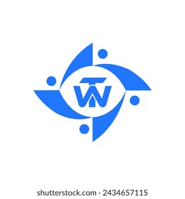 Logo de WT. Conjunto W T , diseño W T. Letra blanca WT. Diseño del logotipo de la letra WT. Conjunto inicial del logotipo de la letra de WT, monograma de la mayúscula del círculo vinculado. Diseño vectorial de logotipo W T. 