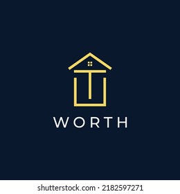 WT, TW, TU or UT letters home housing minimal lines logo icon sign design vector illustration