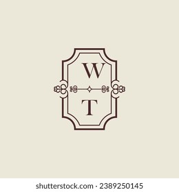 Logotipo inicial de la boda WT vintage en un diseño profesional de alta calidad que se imprimirá en cualquier medio impreso