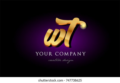 wt  w t alphabet combination letter logo in gold golden 3d metal beautiful typography suitable for banner brochure design