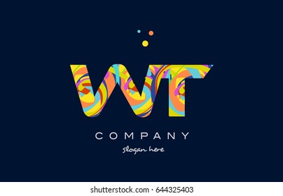 wt w t alphabet letter logo colors colorful rainbow acrylic font creative text dots company vector icon design template