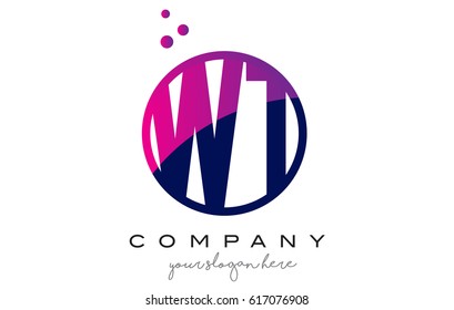 WT W T Circle Letter Logo Design with Purple Magenta Dots Bubbles Vector Illustration