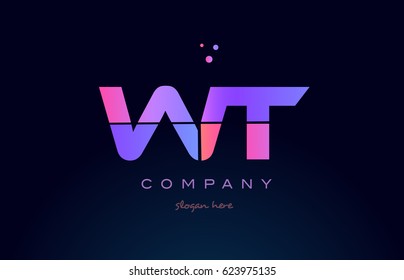 wt w t creative color blue background pink purple blue magenta alphabet letter company logo vector icon design