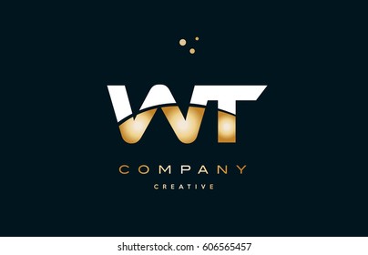 wt w t  white yellow gold golden metal metallic luxury alphabet company letter logo design vector icon template