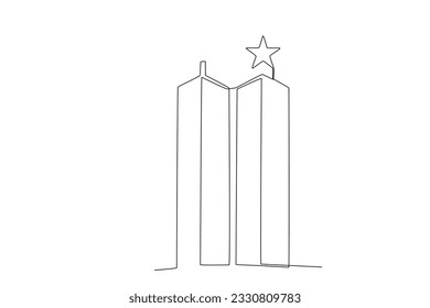 Una torre WTC con una estrella en la parte superior. 911 dibujo de una línea