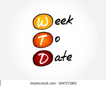 WTD Week To Date - it starts at the beginning of the week and adds up all the rows that occur in the same week of the same year, up until the current day, acronym text concept background
