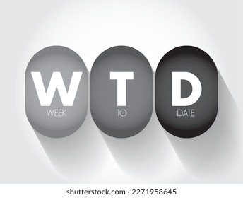 WTD Week To Date - it starts at the beginning of the week and adds up all the rows that occur in the same week of the same year, up until the current day, acronym text concept background