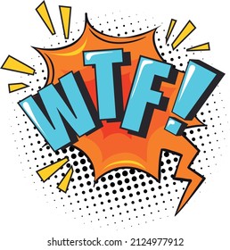 Wtf comic balloon. Emotional response cartoon bubble isolated on white background