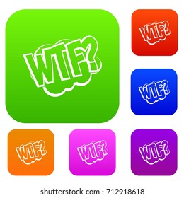 WTF, comic book bubble text set icon color in flat style isolated on white. Collection sings vector illustration