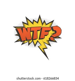 WTF comic text speech bubble. Vector isolated sound effect puff cloud icon.